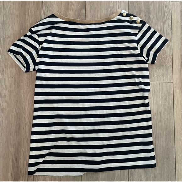Lauren Ralph Lauren Striped Short Sleeve Gold Buttons Metallic Black White XS - Picture 2 of 6